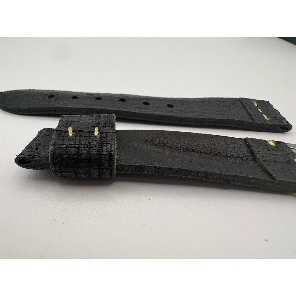 Custom Artisan Distressed Black Leather Watch Strap with Pre-V Buckle Panerai S